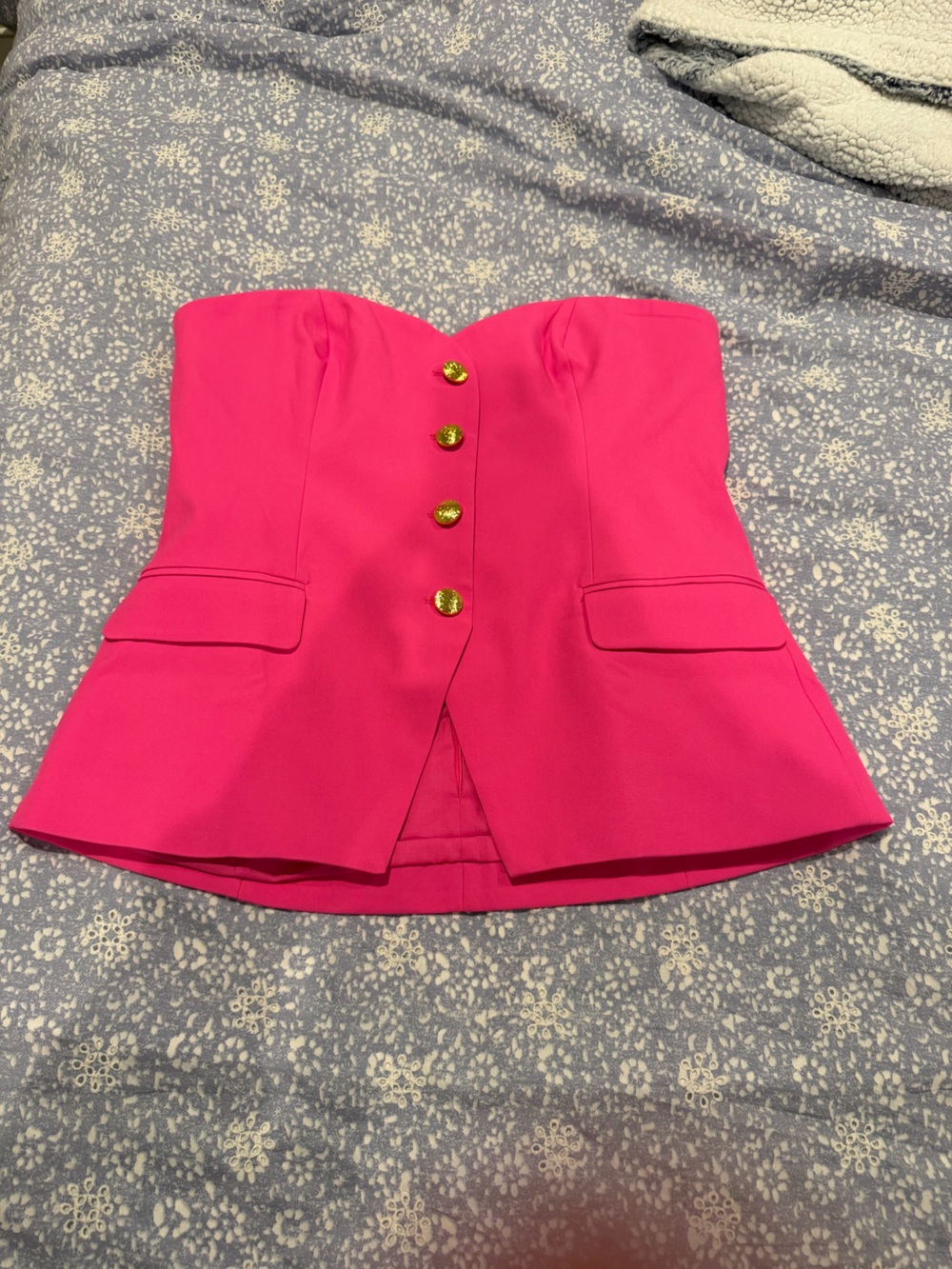 Vici Hot Pink Strapless Shirt with Gold Button Accents